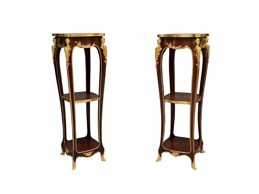 Belle Epoque Mahogany & Ormolu Torcheres Mounts By Maison Mottheau & Retailed by Jewell