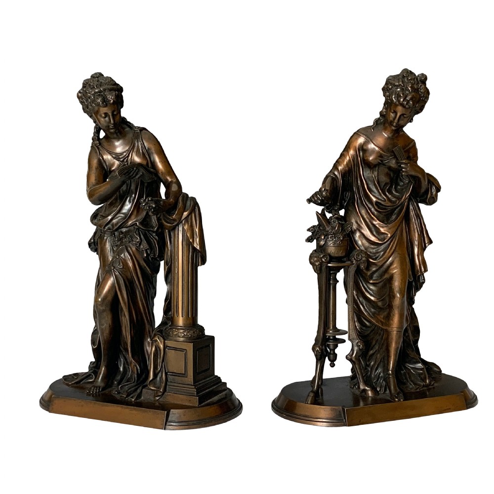 Pair of Antique Classical Female Bronzes by Mathurin Moreau