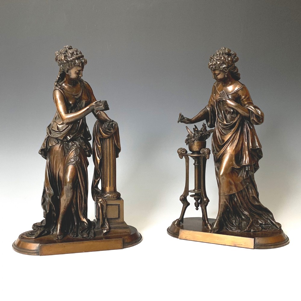 Pair of Antique Classical Female Bronzes by Mathurin Moreau View II