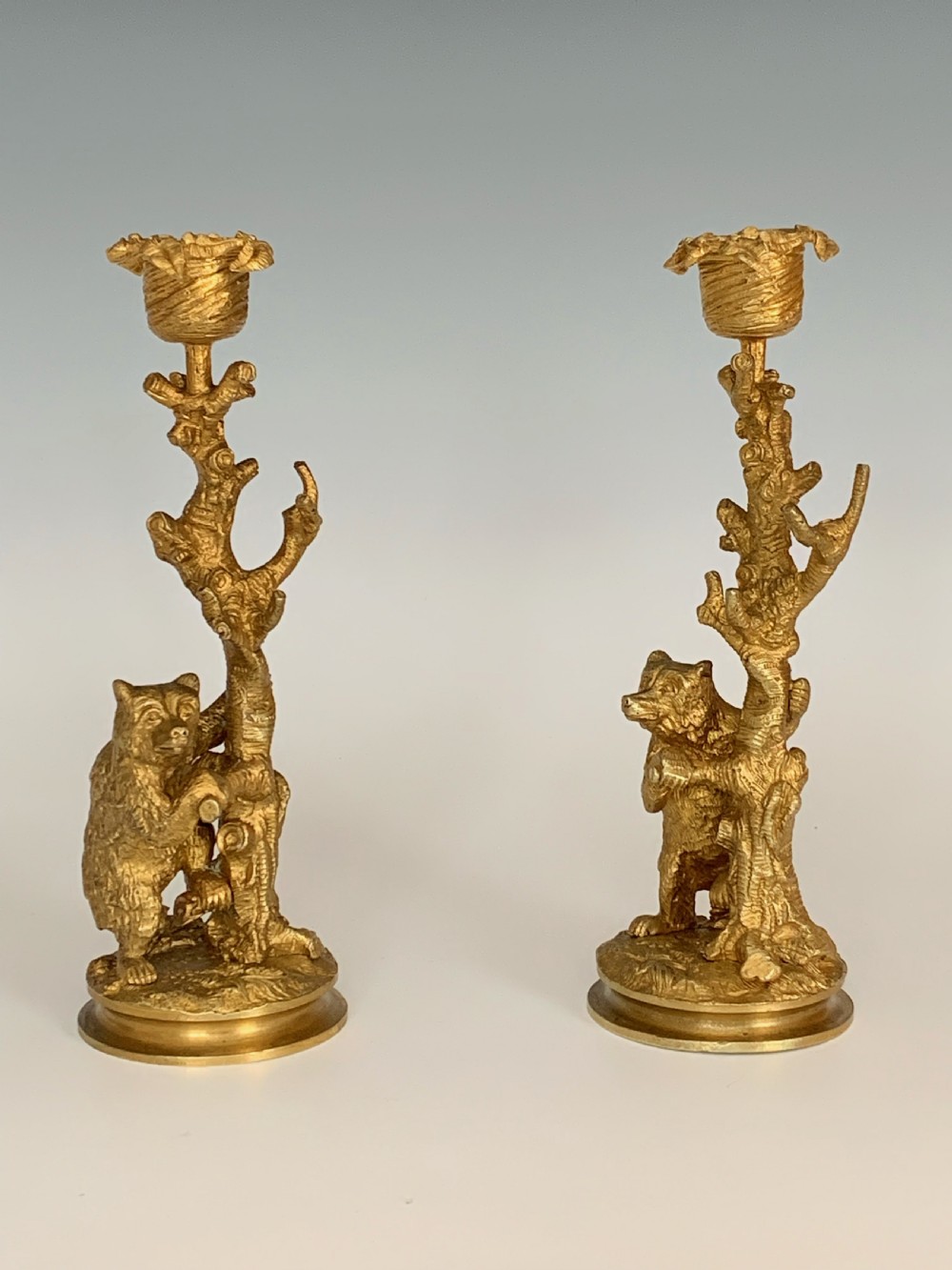 Pair of  19th century Continental Ormolu Bear Candlesticks