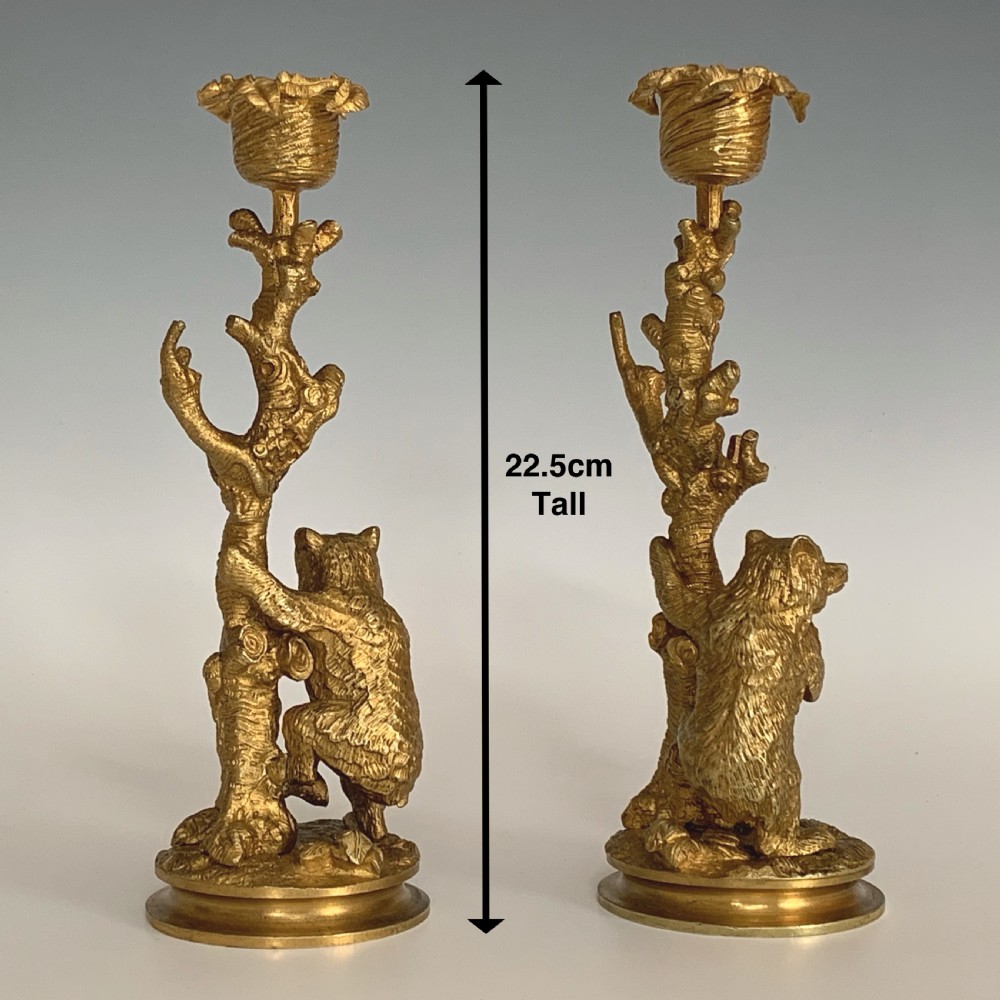 Pair of  19th century Continental Ormolu Bear Candlesticks View V