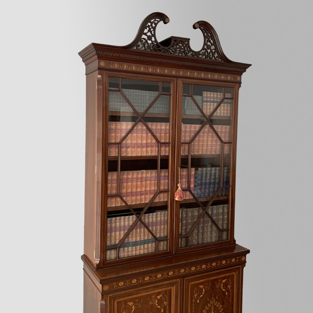 Maples & Co Mahogany Marquetry Inlaid Bookcase View VI