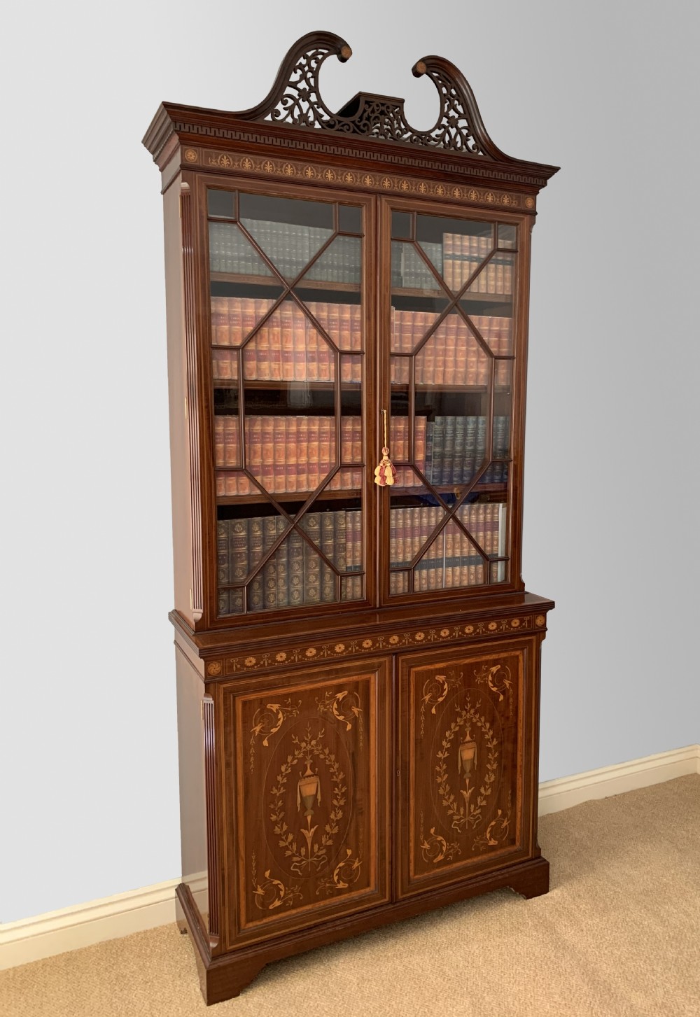 Maples & Co Mahogany Marquetry Inlaid Bookcase View IV