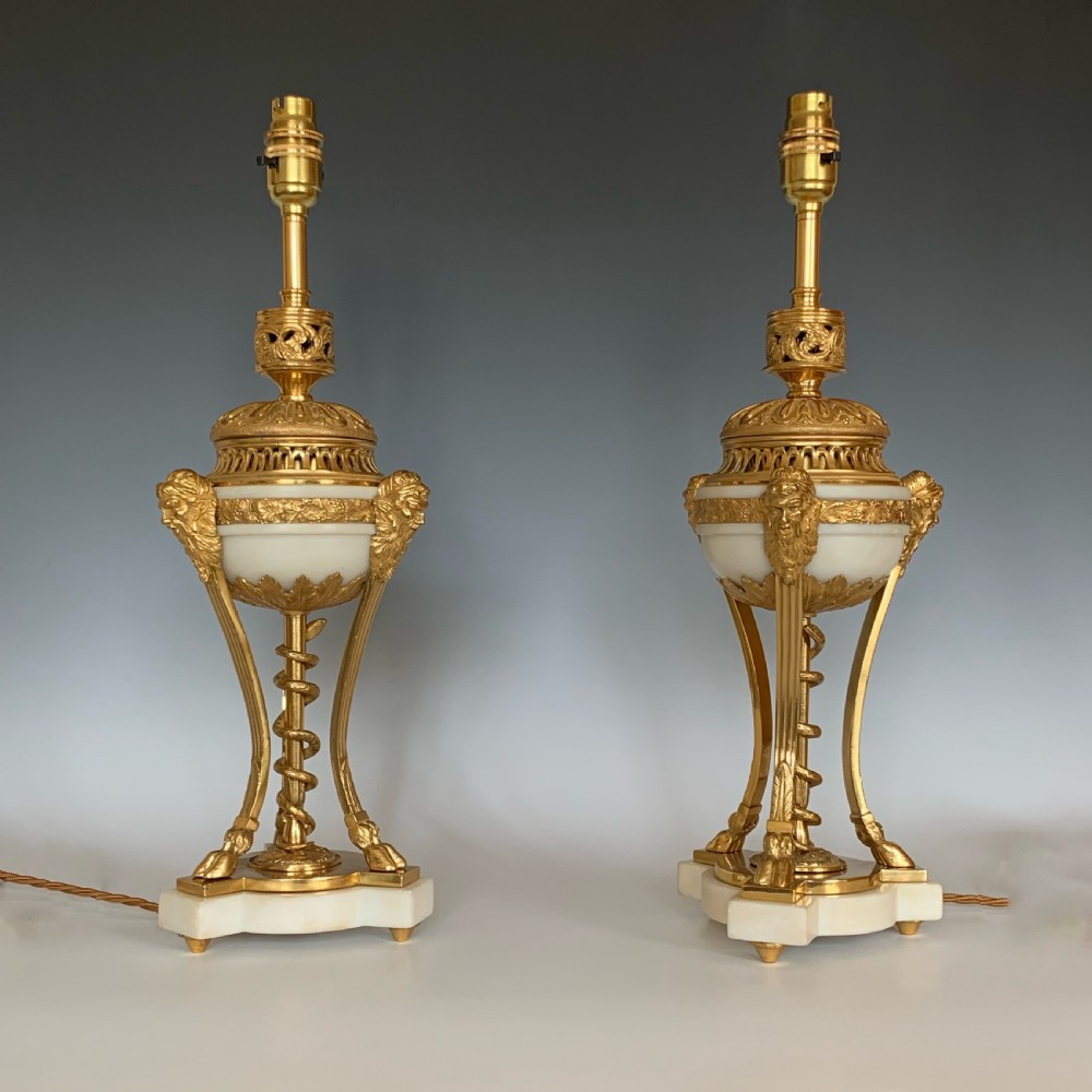Pair of French Ormolu Cassolettes Now Converted to Table Lamps