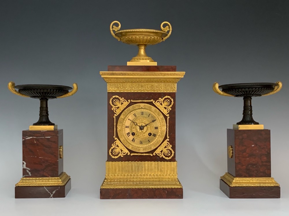 Antique Charles X Ormolu & Marble Clock Garniture