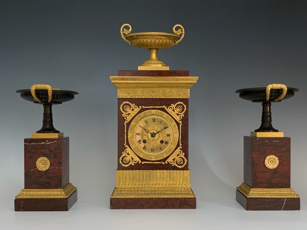 Antique Charles X Ormolu & Marble Clock Garniture View II