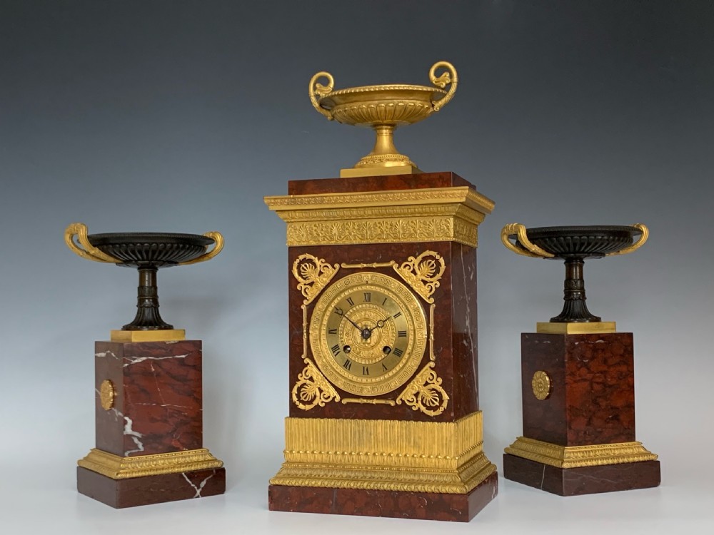 Antique Charles X Ormolu & Marble Clock Garniture View V