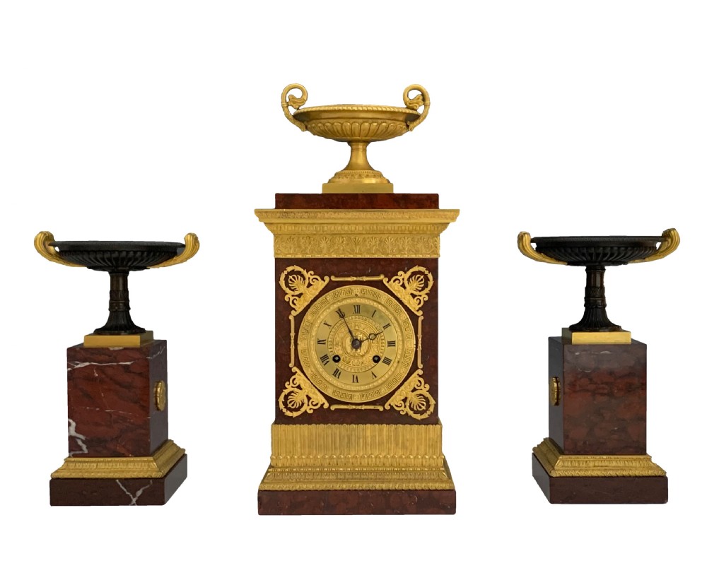 Antique Charles X Ormolu & Marble Clock Garniture View IX