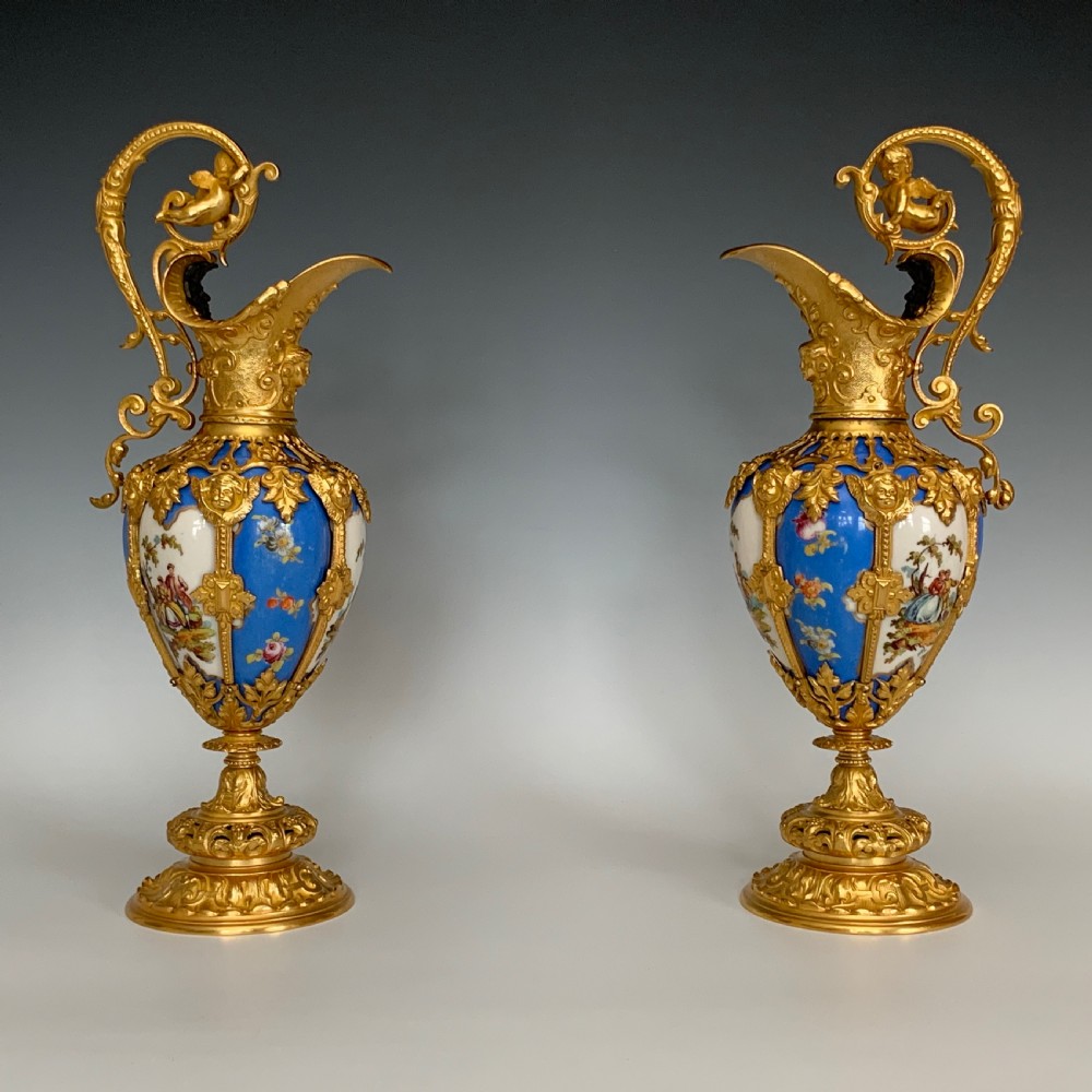 French Ormolu Mounted Porcelain Ewers