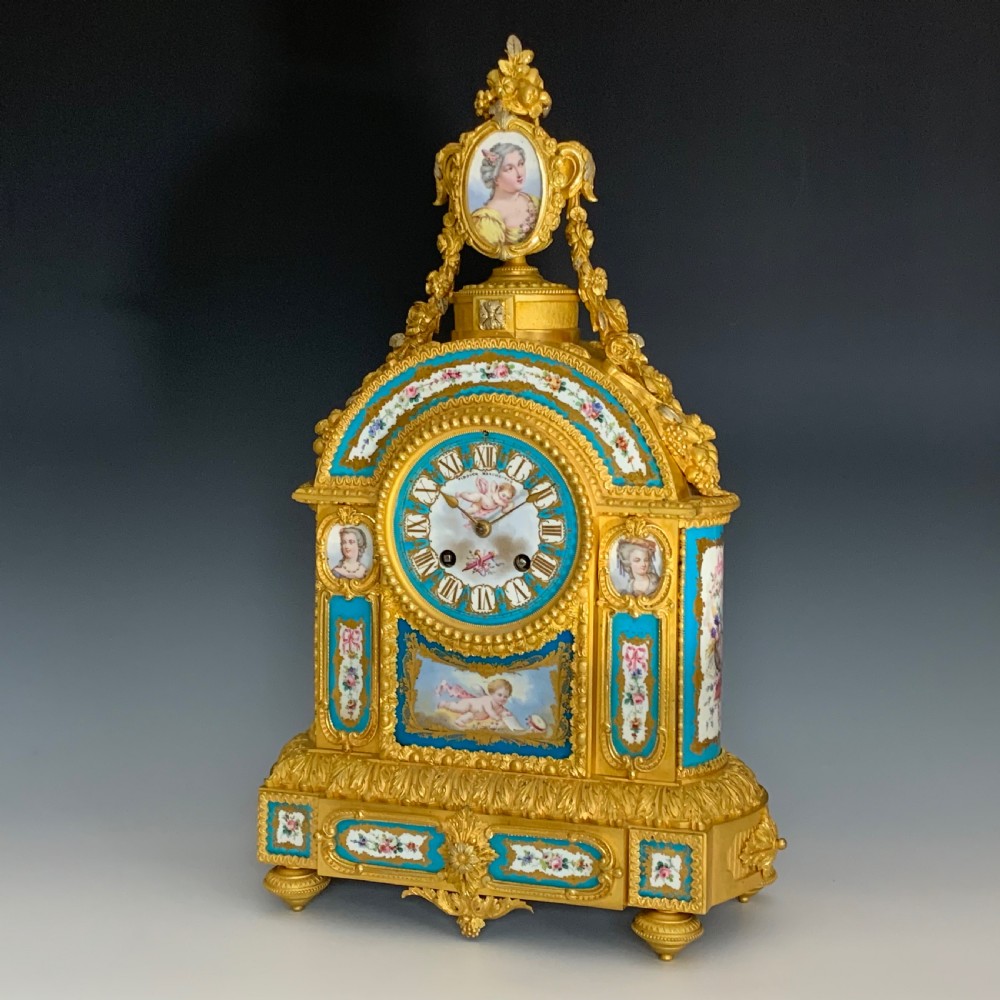 A French Napoleon III Gilt Bronze and Blue Celeste Ground Sèvres Style Porcelain Clock by Jean Baptiste Delettrez