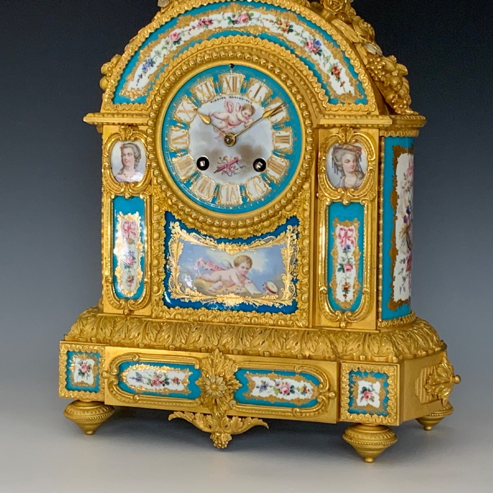 A French Napoleon III Gilt Bronze and Blue Celeste Ground Sèvres Style Porcelain Clock by Jean Baptiste Delettrez View II