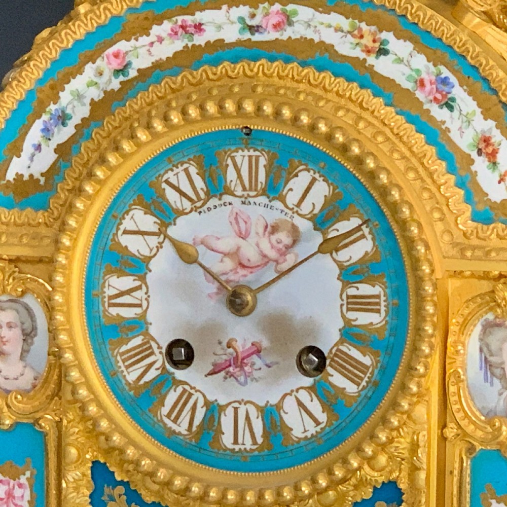 A French Napoleon III Gilt Bronze and Blue Celeste Ground Sèvres Style Porcelain Clock by Jean Baptiste Delettrez View III