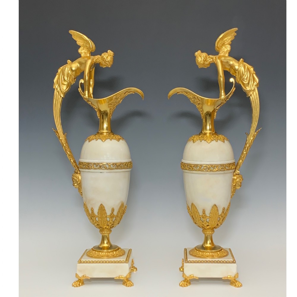 Pair of Ormolu Mounted Marble Ewers After Claude Galle