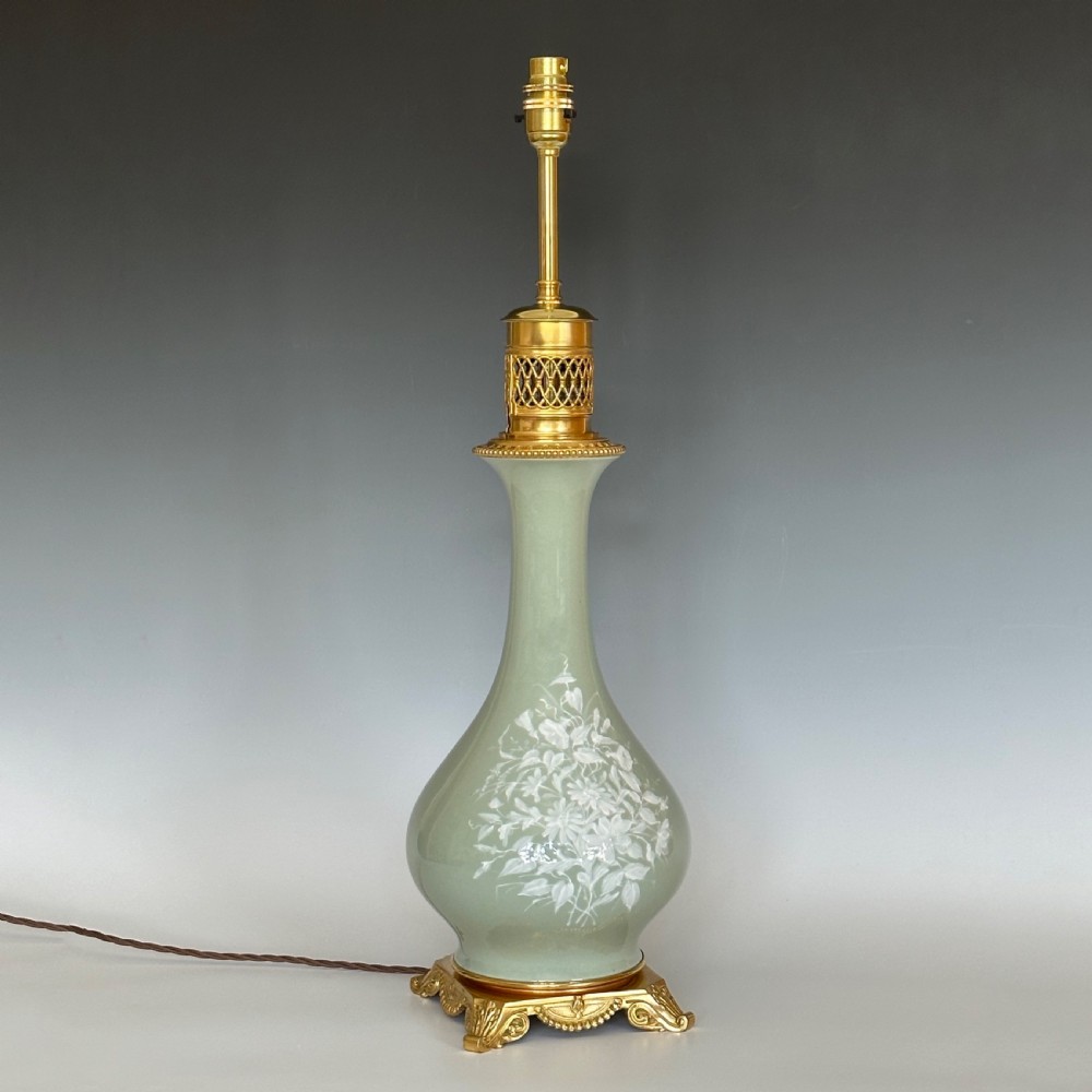 French Ormolu Mounted Celadon Porcelain Table Lamp