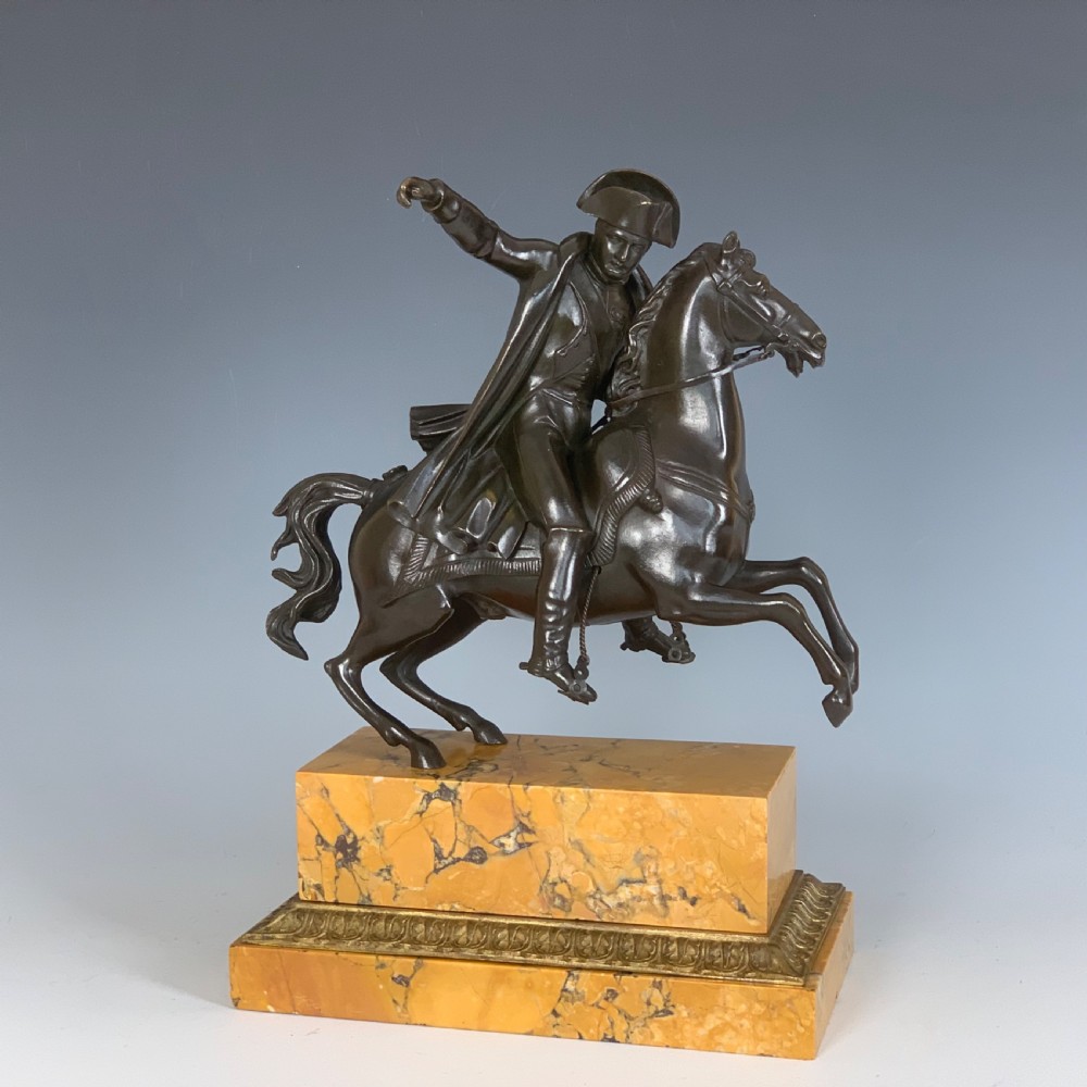 French Equestrian Bronze & Sienna Marble Napoleon on Horseback