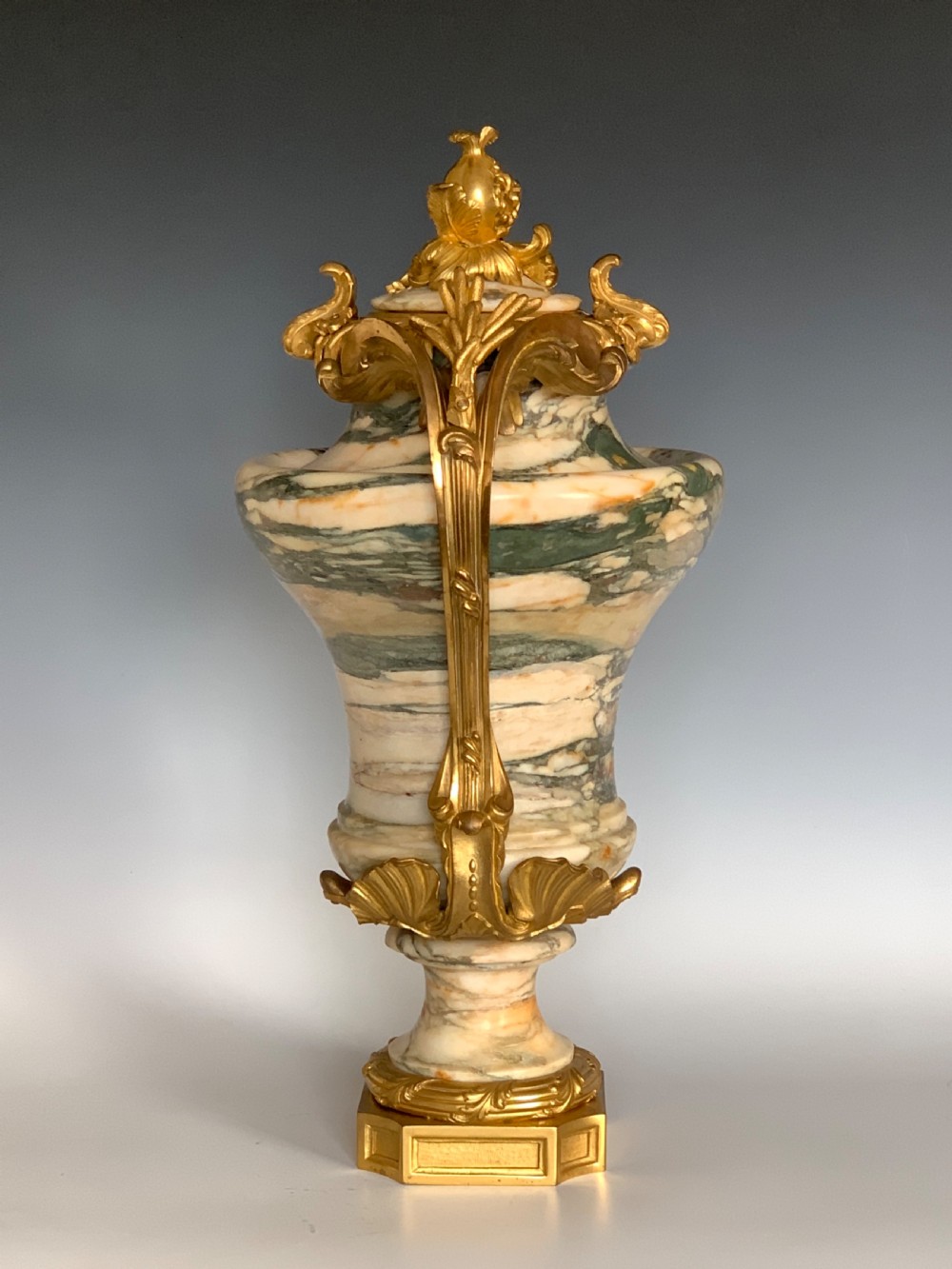 Fine Pair Louis XV Style 19th Century Marble & Gilt Bronze Mounted Urns View VI