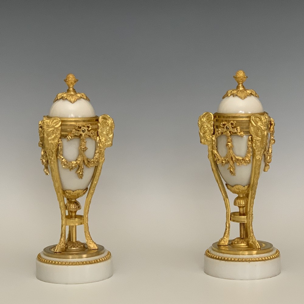 Louis XVI Style Pair of Ormolu Marble Cassolettes View III