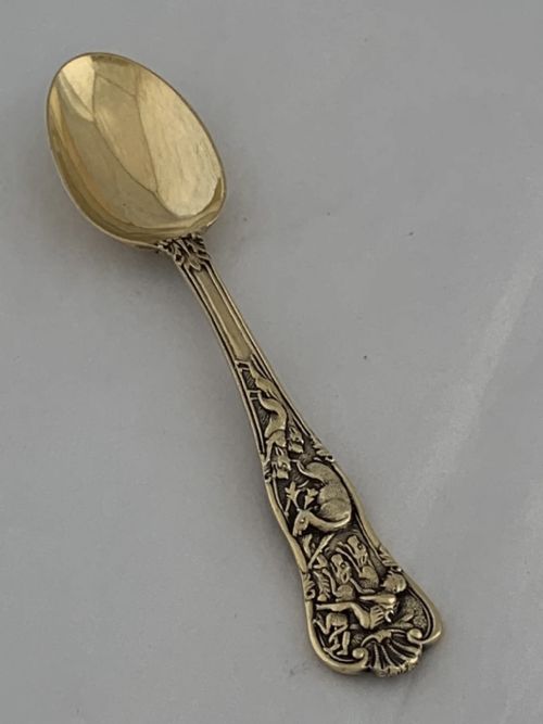 STERLING SILVER SPOON 1918 LONDON STAG HUNT PATTERN ANTIQUE CHRISTENING SPOON - ADDITIONAL PHOTO 2