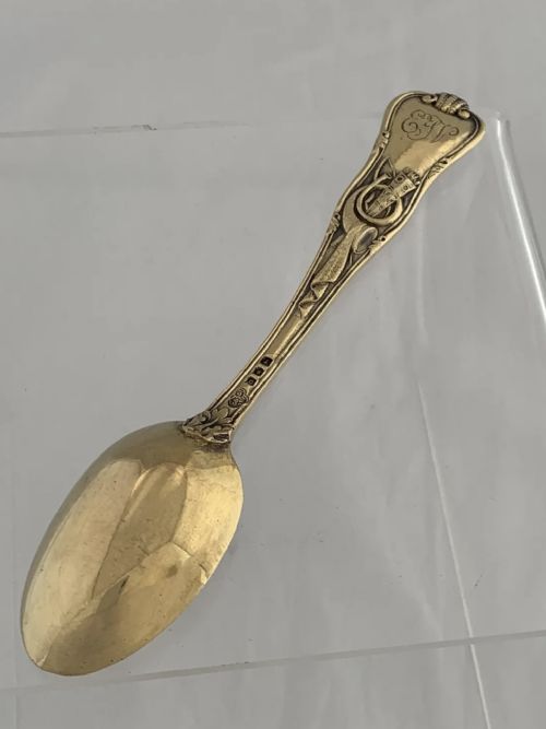 STERLING SILVER SPOON 1918 LONDON STAG HUNT PATTERN ANTIQUE CHRISTENING SPOON - ADDITIONAL PHOTO 4