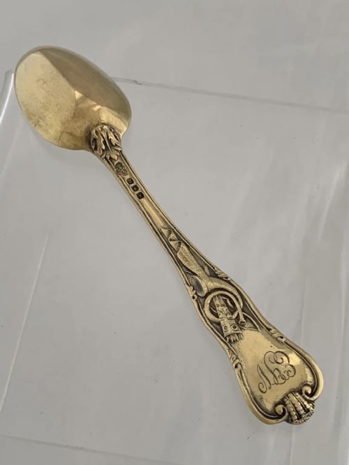 STERLING SILVER SPOON 1918 LONDON STAG HUNT PATTERN ANTIQUE CHRISTENING SPOON - ADDITIONAL PHOTO 6