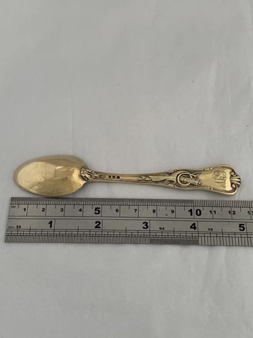 STERLING SILVER SPOON 1918 LONDON STAG HUNT PATTERN ANTIQUE CHRISTENING SPOON - ADDITIONAL PHOTO 9