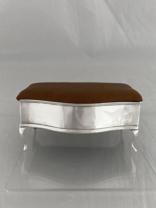 STERLING SILVER JEWELLERY BOX 1913 BIRMINGHAM ANTIQUE SILVER LEATHER LID SUPERB - ADDITIONAL PHOTO 1