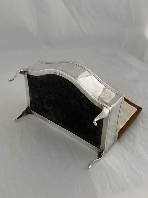 STERLING SILVER JEWELLERY BOX 1913 BIRMINGHAM ANTIQUE SILVER LEATHER LID SUPERB - ADDITIONAL PHOTO 2