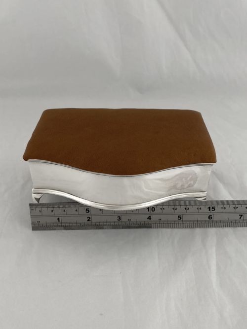 STERLING SILVER JEWELLERY BOX 1913 BIRMINGHAM ANTIQUE SILVER LEATHER LID SUPERB - ADDITIONAL PHOTO 3