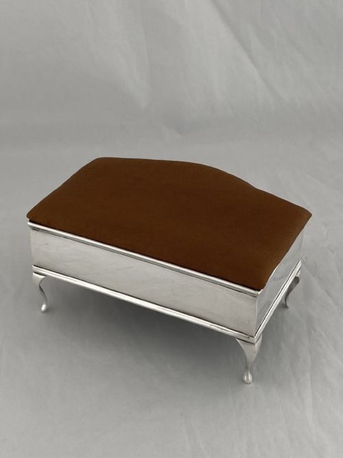 STERLING SILVER JEWELLERY BOX 1913 BIRMINGHAM ANTIQUE SILVER LEATHER LID SUPERB - ADDITIONAL PHOTO 5