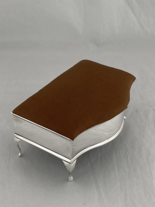 STERLING SILVER JEWELLERY BOX 1913 BIRMINGHAM ANTIQUE SILVER LEATHER LID SUPERB - ADDITIONAL PHOTO 6