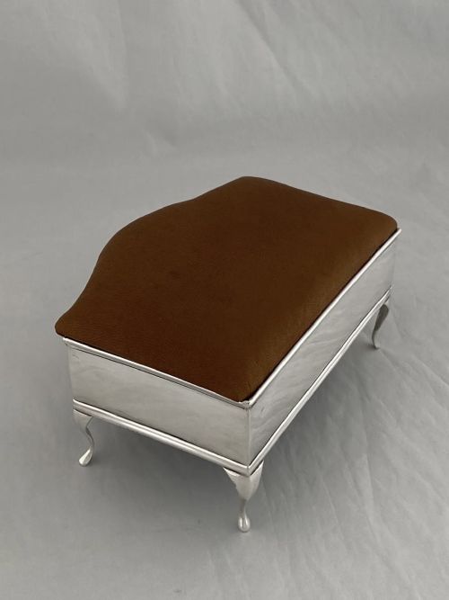 STERLING SILVER JEWELLERY BOX 1913 BIRMINGHAM ANTIQUE SILVER LEATHER LID SUPERB - ADDITIONAL PHOTO 7