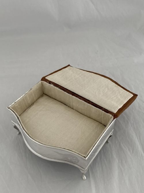 STERLING SILVER JEWELLERY BOX 1913 BIRMINGHAM ANTIQUE SILVER LEATHER LID SUPERB - ADDITIONAL PHOTO 9
