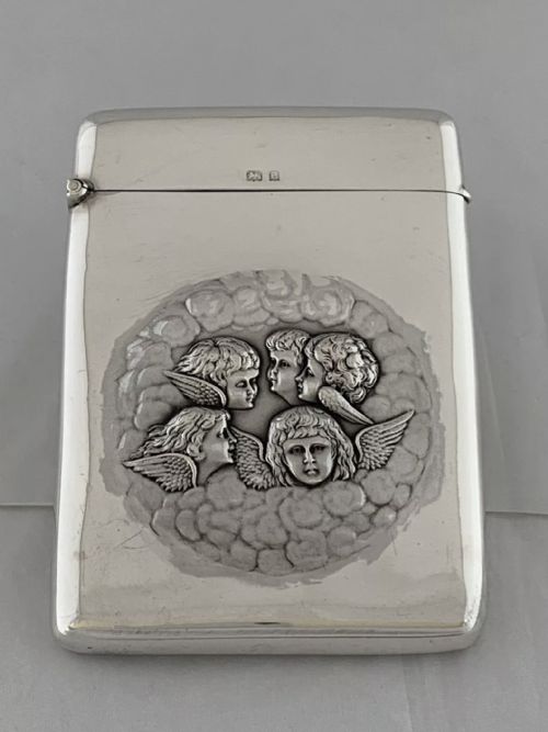 STERLING SILVER CARD CASE BUSINESS CARDS 1904 BIRMINGHAM REYNOLDS ANGELS ANTIQUE - ADDITIONAL PHOTO 1