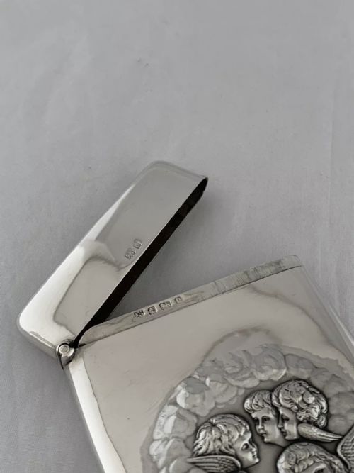 STERLING SILVER CARD CASE BUSINESS CARDS 1904 BIRMINGHAM REYNOLDS ANGELS ANTIQUE - ADDITIONAL PHOTO 3