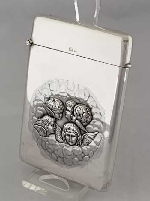 STERLING SILVER CARD CASE BUSINESS CARDS 1904 BIRMINGHAM REYNOLDS ANGELS ANTIQUE - ADDITIONAL PHOTO 8