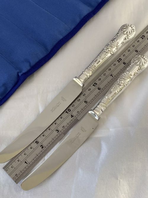 STERLING SILVER TABLE SIDE KNIVES 6 6 1962 SHEFFIELD GEORGIAN STYLE SOLID - ADDITIONAL PHOTO 1