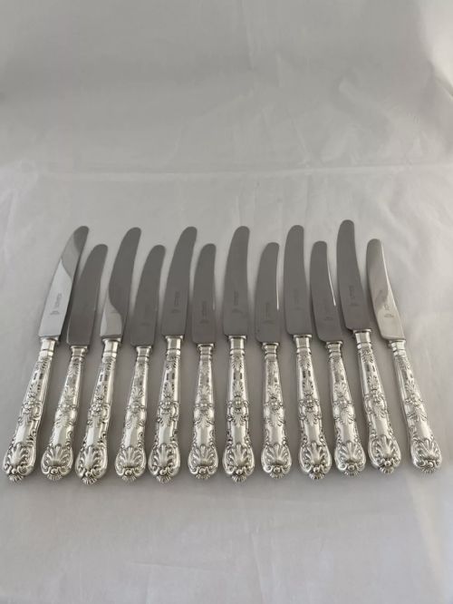STERLING SILVER TABLE SIDE KNIVES 6 6 1962 SHEFFIELD GEORGIAN STYLE SOLID - ADDITIONAL PHOTO 2