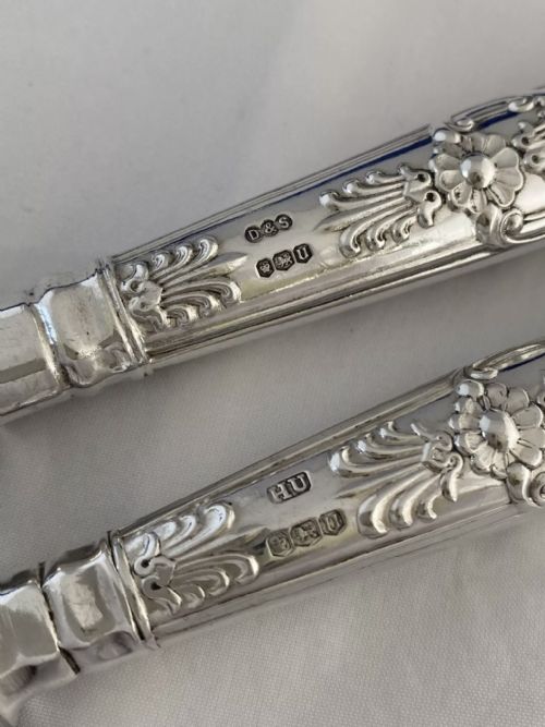 STERLING SILVER TABLE SIDE KNIVES 6 6 1962 SHEFFIELD GEORGIAN STYLE SOLID - ADDITIONAL PHOTO 3