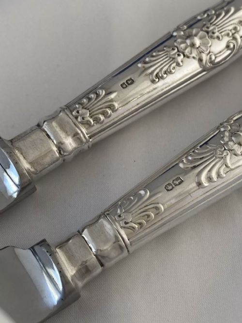 STERLING SILVER TABLE SIDE KNIVES 6 6 1962 SHEFFIELD GEORGIAN STYLE SOLID - ADDITIONAL PHOTO 4
