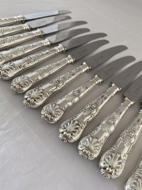 STERLING SILVER TABLE SIDE KNIVES 6 6 1962 SHEFFIELD GEORGIAN STYLE SOLID - ADDITIONAL PHOTO 5