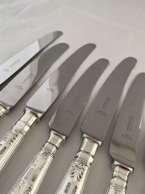 STERLING SILVER TABLE SIDE KNIVES 6 6 1962 SHEFFIELD GEORGIAN STYLE SOLID - ADDITIONAL PHOTO 6