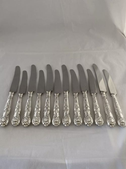 STERLING SILVER TABLE SIDE KNIVES 6 6 1962 SHEFFIELD GEORGIAN STYLE SOLID - ADDITIONAL PHOTO 7