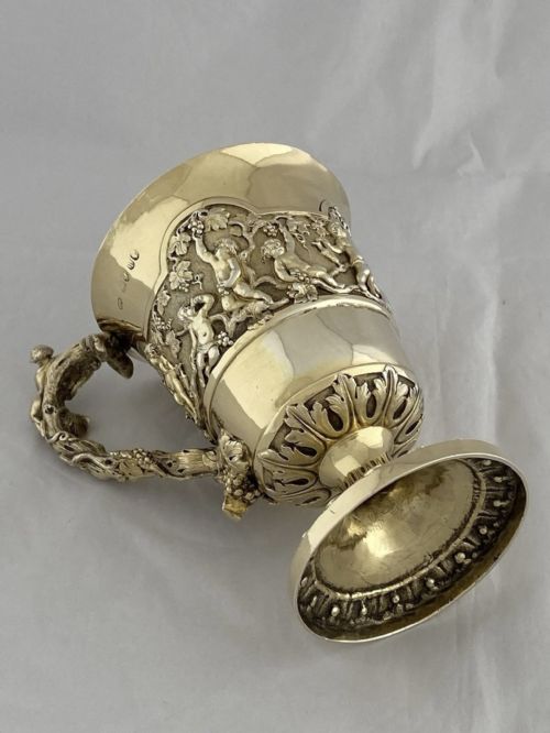 STERLING SILVER 12 PINT BEER MUG 1866 LONDON ANTIQUE VICTORIAN CHRISTENING CUP - ADDITIONAL PHOTO 7