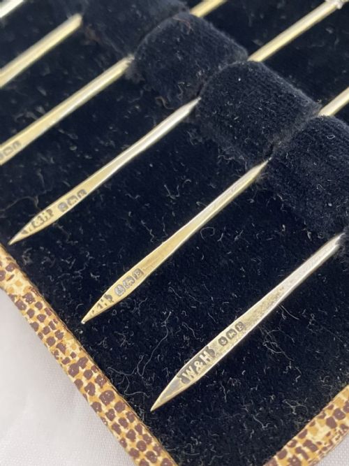 STERLING SILVER COCKTAIL STICKS X 6 BOXED 1929 BIRMINGHAM ART DECO ANTIQUE - ADDITIONAL PHOTO 3