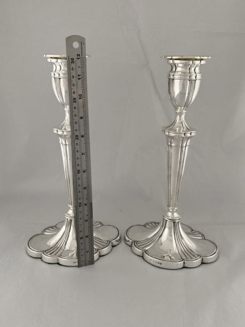 HUGE PAIR OF STERLING SILVER CANDLESTICKS 1934 BIRMINGHAM ANTIQUE 31CM HEIGHT - ADDITIONAL PHOTO 1