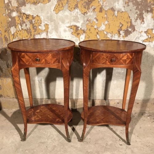 pair of french oval marquetry side tables - CATEGORY: ANTIQUE TABLES - DATED 1920