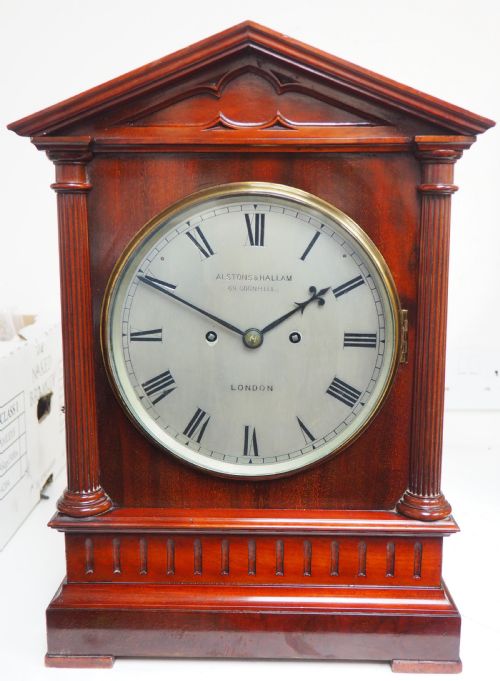 Antique English Twin Fusee Bracket Clock by Alstons & Hallam Cornhill London 8 Day Fusee Striking Mantel Clock
