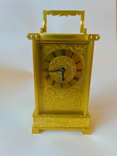RARE ENGRAVED CASE ENGLISH FUSEE CARRIAGE CLOCK C1850