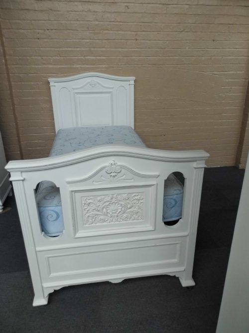 painted carved sinlge bed - CATEGORY: ANTIQUE BEDS - DATED 1890