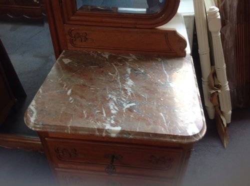 FRENCH MARBLE TOP DRESSING TABLE CHEVAL MIRROR - ADDITIONAL PHOTO 2